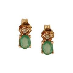 Diamonds, Emeralds, 14 Karat Rose Gold Stud Earrings