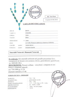 Diamonds Emeralds 18 Karat White Gold Drop Earrings And Choker Necklace