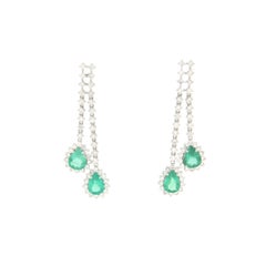 Diamonds Emeralds 18 Karat White Gold Drop Earrings