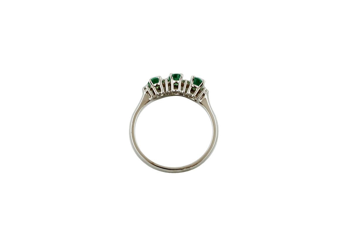 Brilliant Cut Diamonds, Emeralds, 18 Karat White Gold Ring