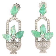 Diamonds Emeralds 18 Carat White Gold Drop Earrings