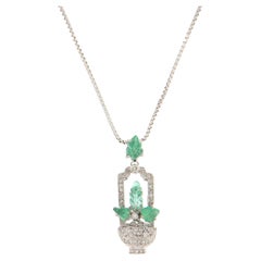 Diamonds Emeralds 18 Kt White Gold Pendant Necklace