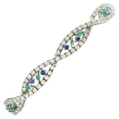 Diamonds, Emeralds, Blue Sapphires, 18 Karat White Gold Bracelet