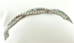Diamonds, Emeralds, Blue Sapphires, 18 Karat White Gold Bracelet