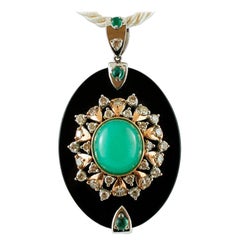 Halskette mit Anhnger aus Rosgold mit Diamanten, Smaragden und grnem Chrysophrase-Onyx