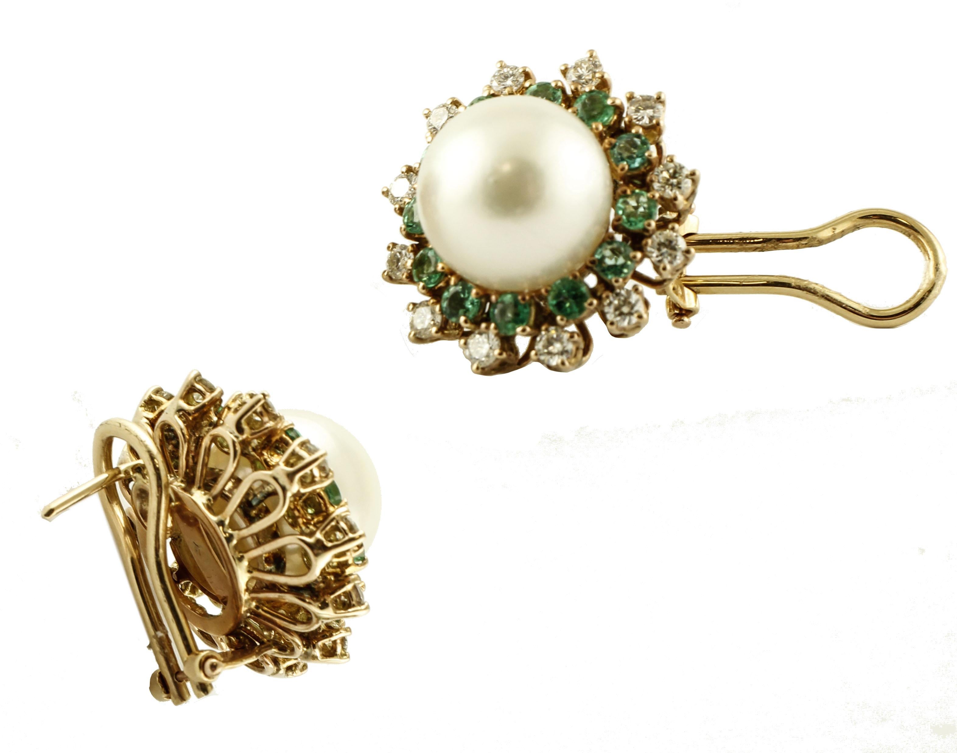 Women's Diamonds, Emeralds, Pearls, 14 Karat Rose Gold Earrings For Sale