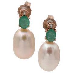 Diamonds, Emeralds, Pearls, 18 Karat Rose Gold Beaded Drop Earrings