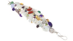 Diamonds Emeralds Rubies Pearls 18 Karat White Gold Cuff Bracelet