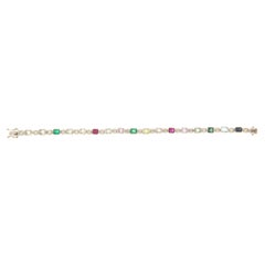 Vintage Diamonds Emeralds Rubies Sapphires White Gold 18 Karat Tennis Bracelet