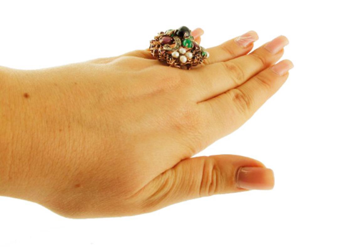 De las mujeres Diamonds, Emeralds, Rubies, Sapphires, Pearls, 9 Karat Gold, Silver Vintage Ring