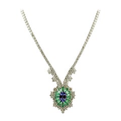 Diamonds, Emeralds, Tanzanite, 14 Karat White Gold Pendant Necklace