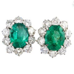 Diamonds Emeralds White Gold Clip-on Earrings  