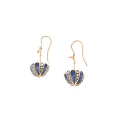 Diamonds Enamel 14 Karat Yellow Gold Drop Earrings