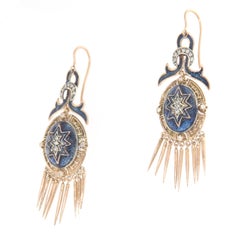 Vintage Diamond Enamel 14K Yellow Gold Prong Setting Drop Earring