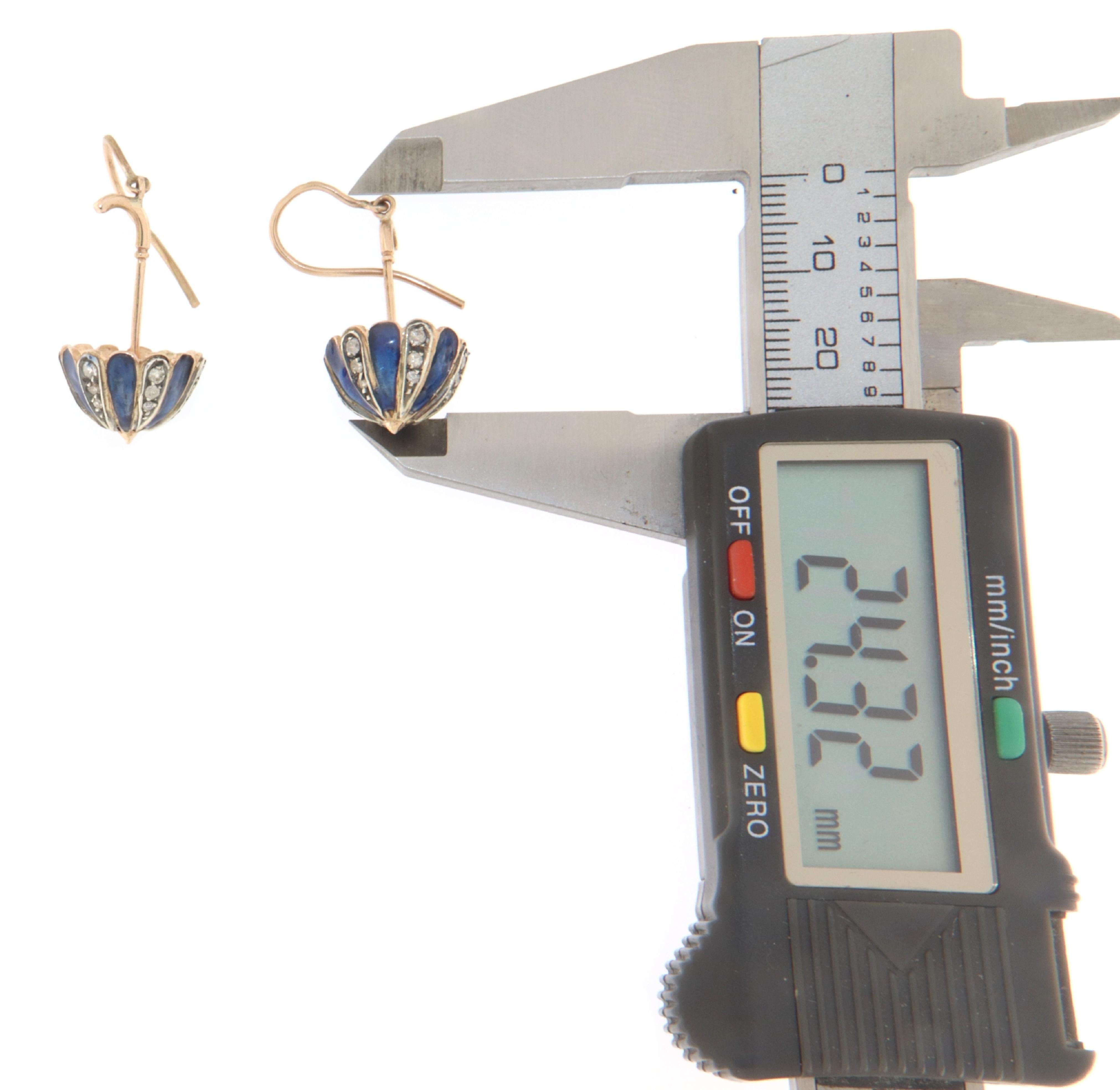 Diamonds Enamel 14 Karat Yellow Gold Drop Earrings In New Condition For Sale In Marcianise, IT