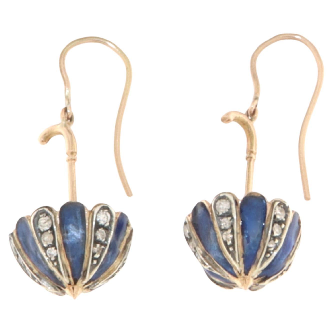 Diamonds Enamel 14 Karat Yellow Gold Drop Earrings