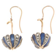 Diamonds Enamel 14 Karat Yellow Gold Drop Earrings