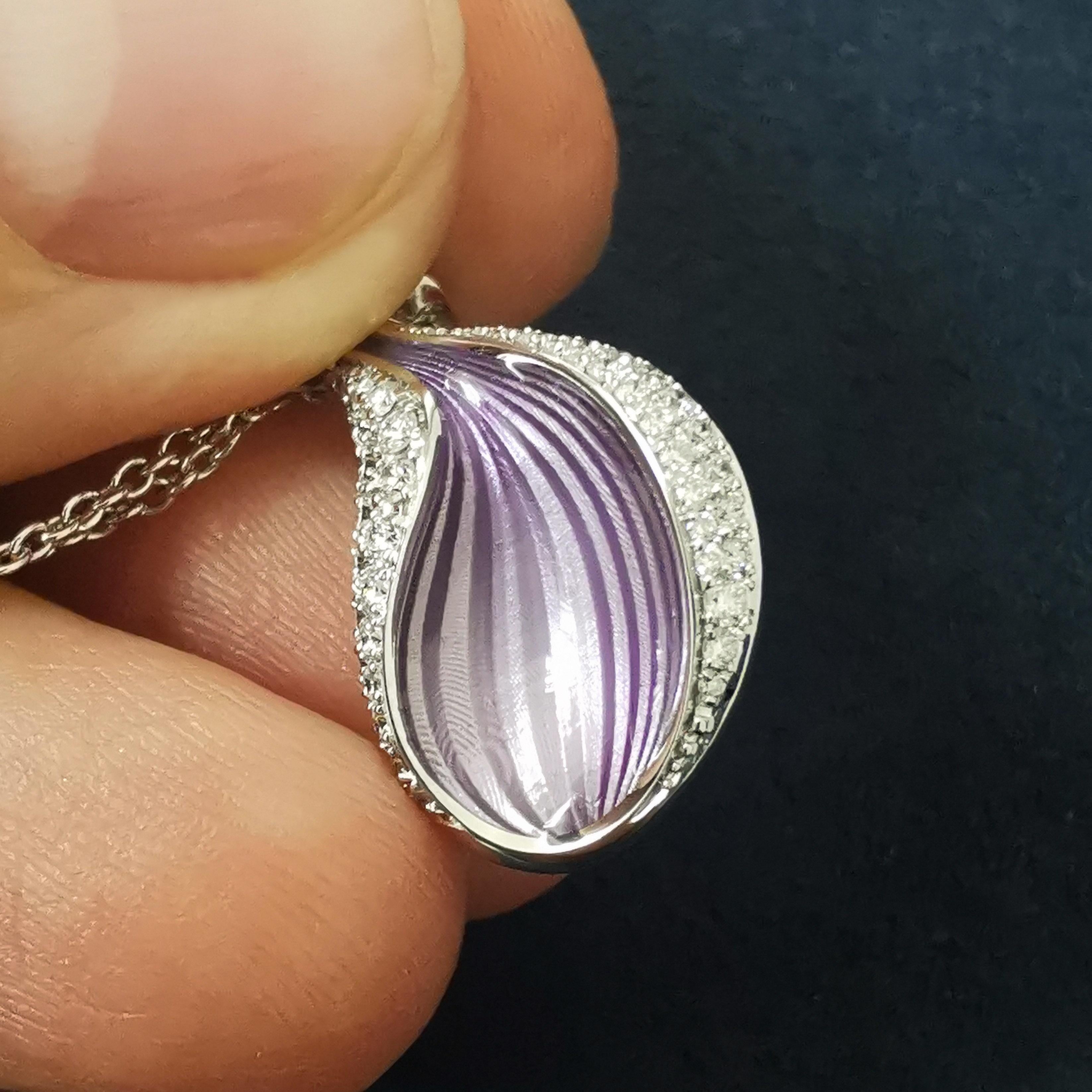 Diamonds Enamel 18 Karat White Gold Melted Colors Pendant In New Condition For Sale In Bangkok, TH