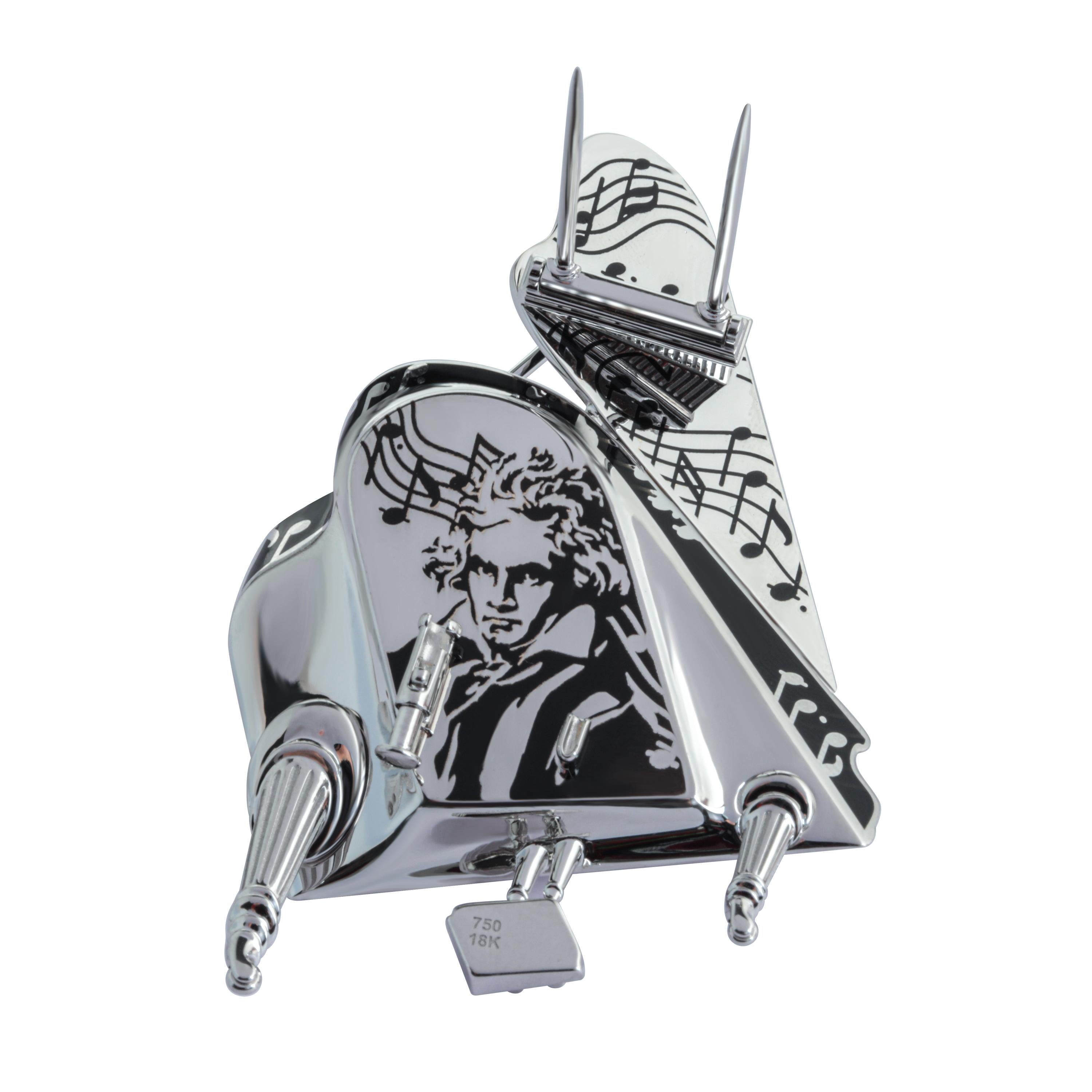 Diamonds Enamel 18 Karat White Gold Piano Brooch
We are introducing Artist collection. The 