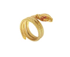 Diamonds Enamel 18 Karat Yellow Gold Snake Bangle Bracelet