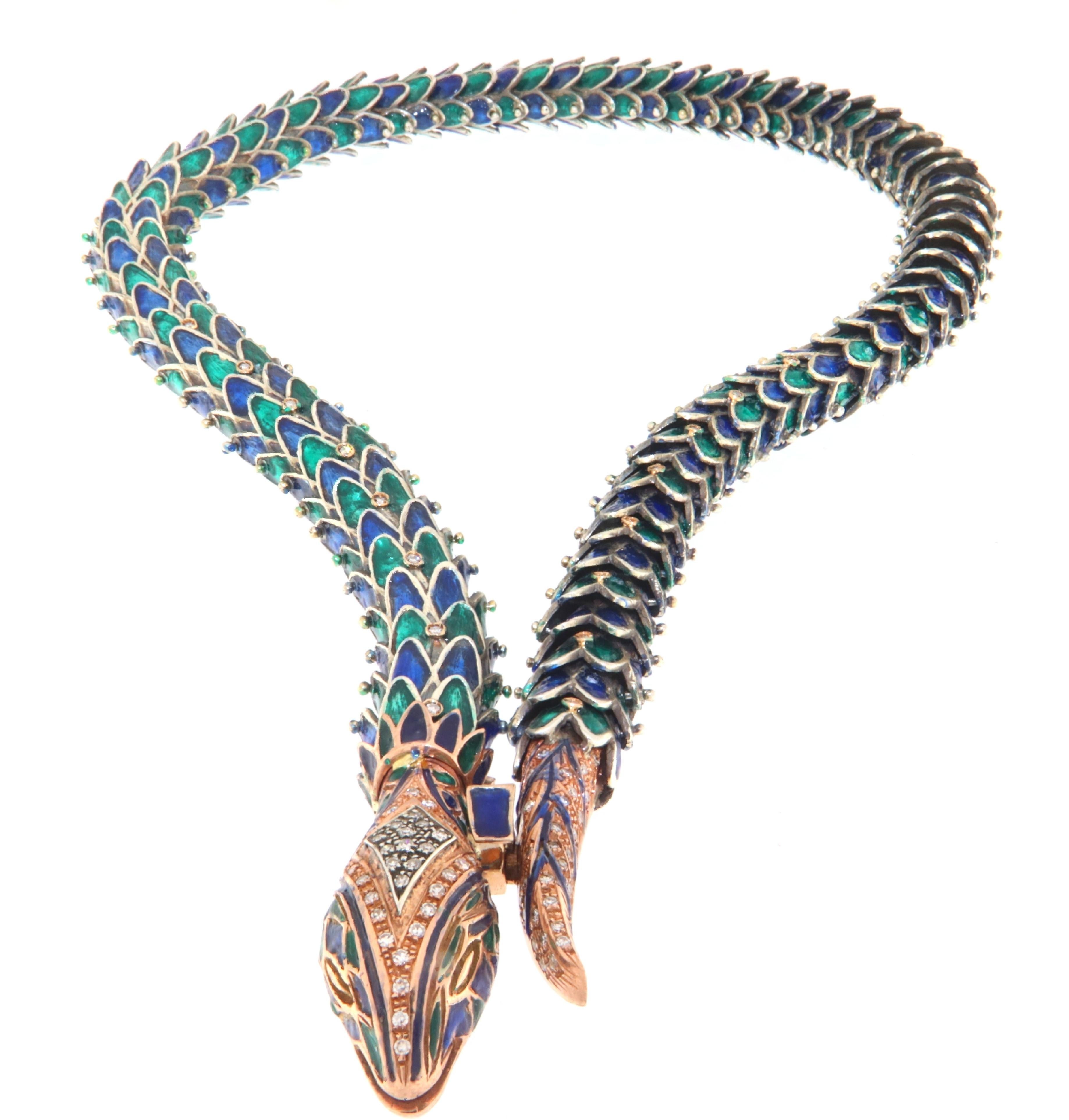 Diamanten und Emaille 9 Karat Gelbgold Silber Tropfen-Halskette für Damen oder Herren im Angebot