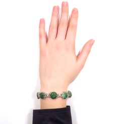 Diamonds Engraved Imperial Jade 18 Karat Gold Bracelet Handcrafted in Italy