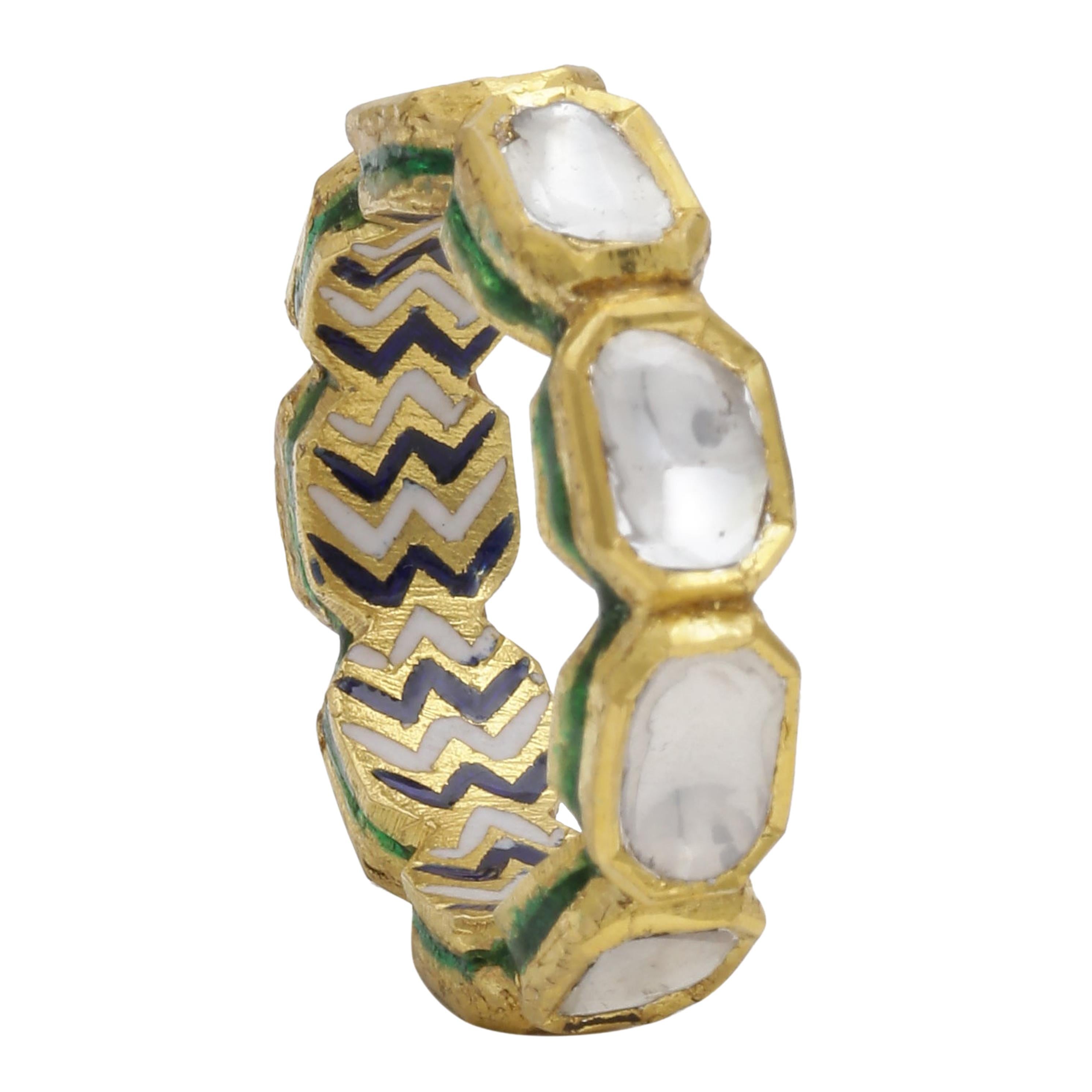 Diamonds Eternity Ring Handcrafted in 18 Karat Gold with Enamel Work