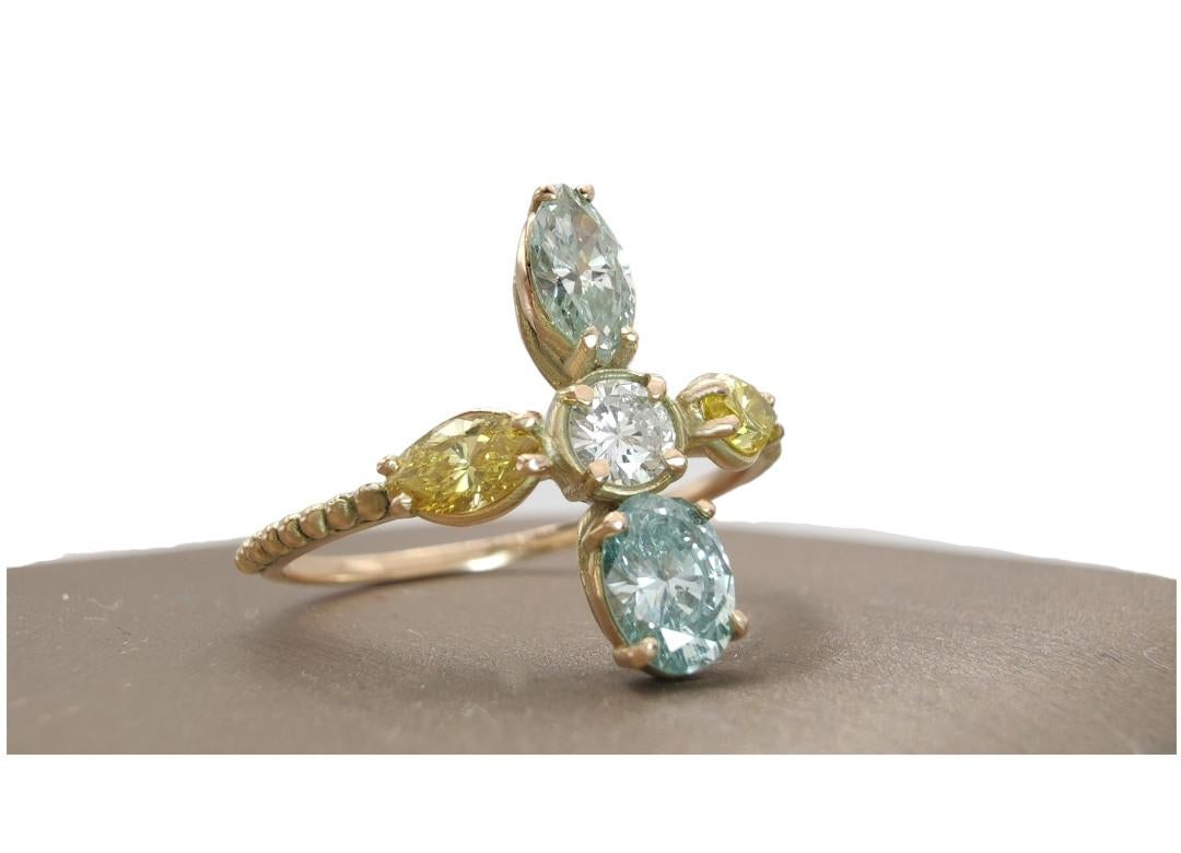 Women's AIG Certified 1.60 Ct Fancy Diamond Elegance - 14K Yellow Gold Handmade Ring For Sale