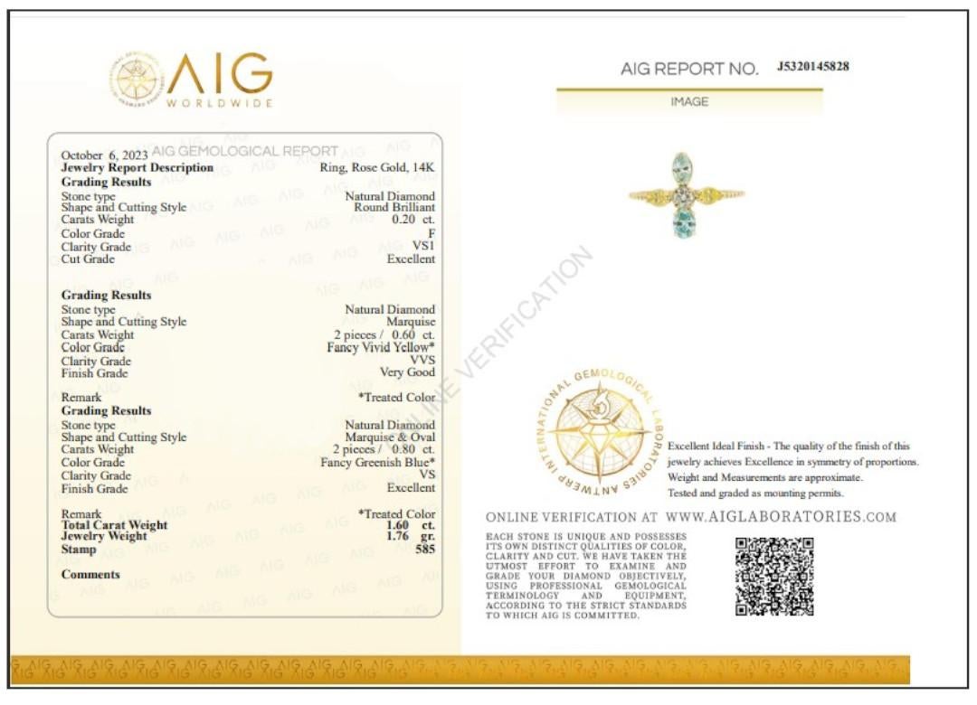 AIG Certified 1.60 Ct Fancy Diamond Elegance - 14K Yellow Gold Handmade Ring For Sale 10