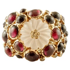 Diamonds, Garnets, Rock Crystal 14 Karat Yellow Gold Ring