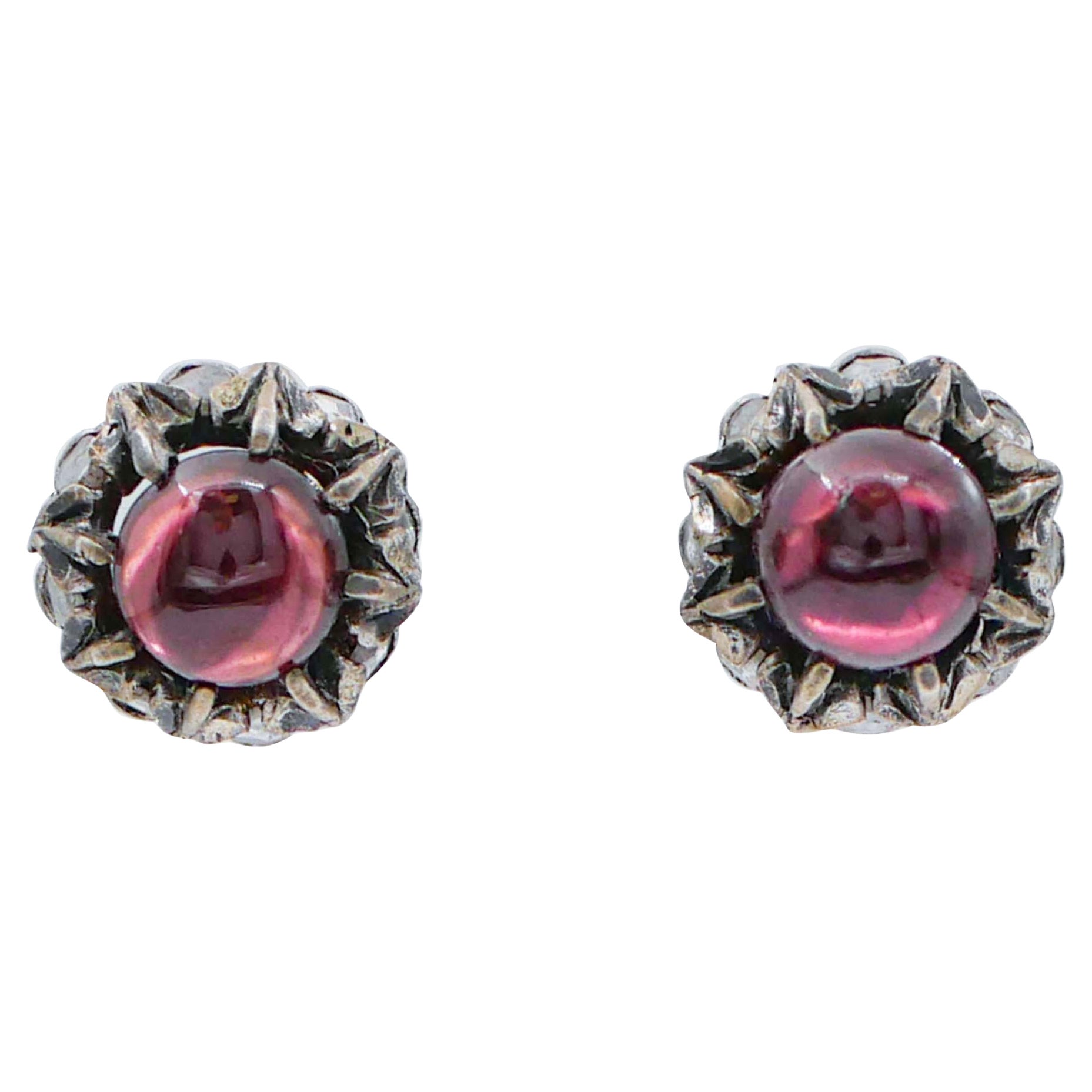 Diamants, grenats, boucles d'oreilles en or rose et argent