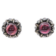 Diamants, grenats, boucles d'oreilles en or rose et argent