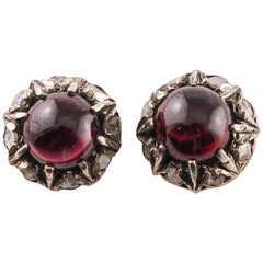 Diamonds Garnets Rose Gold and Silver Stud Earrings