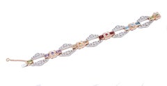 Diamonds, Garnets, Topazs, Peridots, Amethysts, Diamonds, 14Kt Gold Bracelet