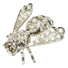 Vintage Diamonds Gold Bee Brooch, Made in Italy