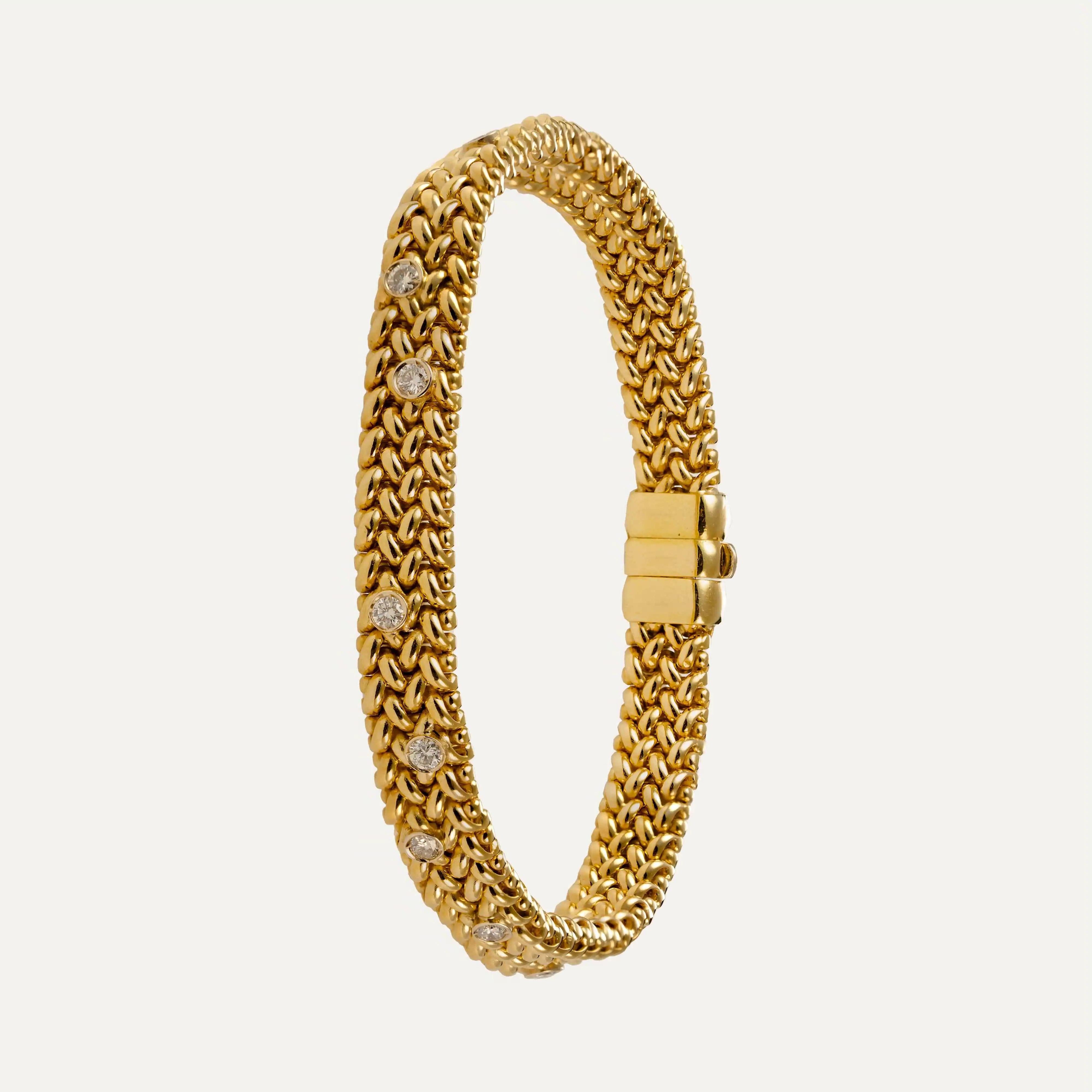 Women's or Men's Contemporary Gold Bracelet with Diamonds