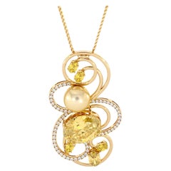 Diamonds Golden South Sea Pearl Yellow Citrines Yellow Sapphires 14K Yellow Gold