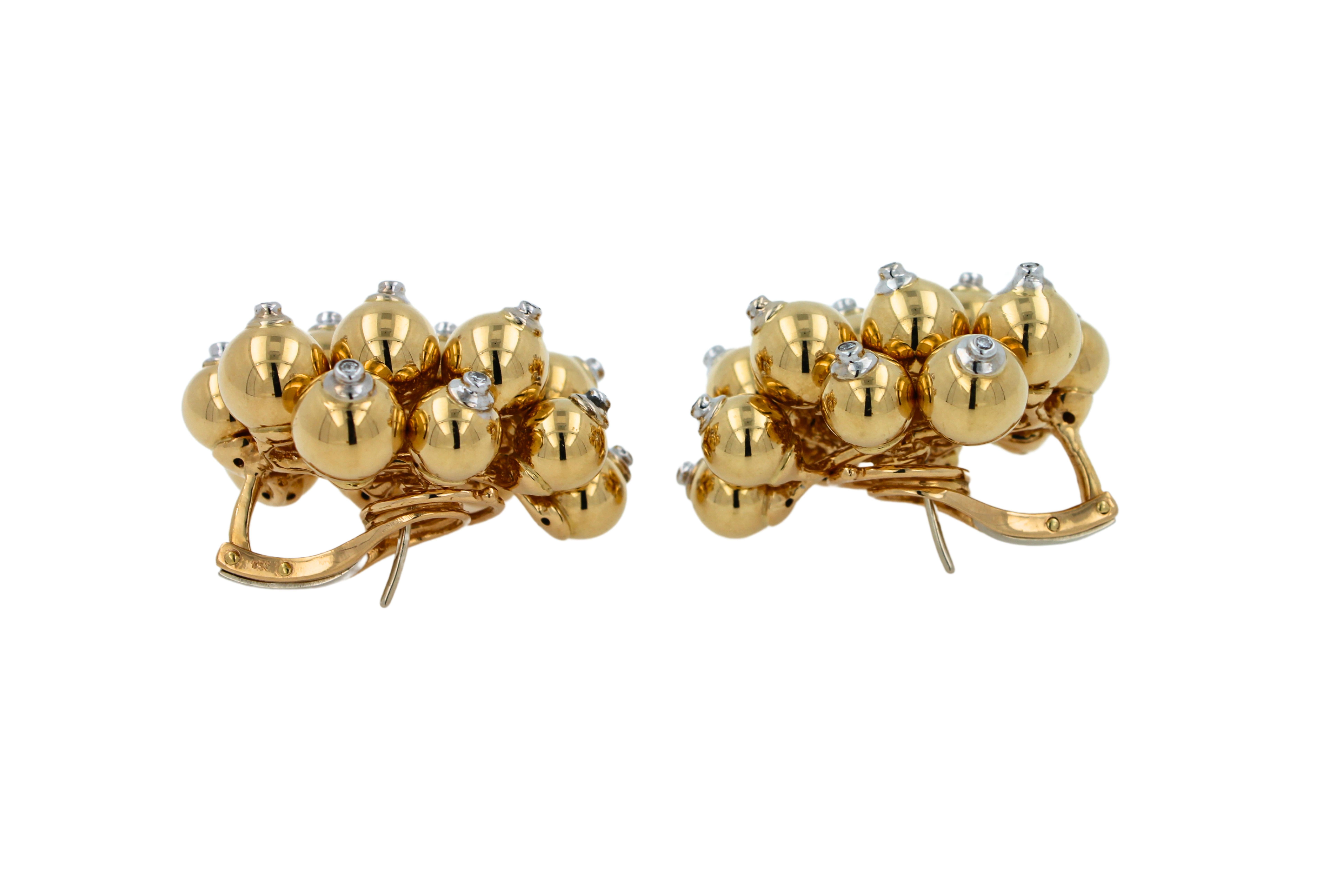 Diamonds Golden Spheres Gold Balls Geometric Bells Motif 18K Gold Earrings For Sale 4