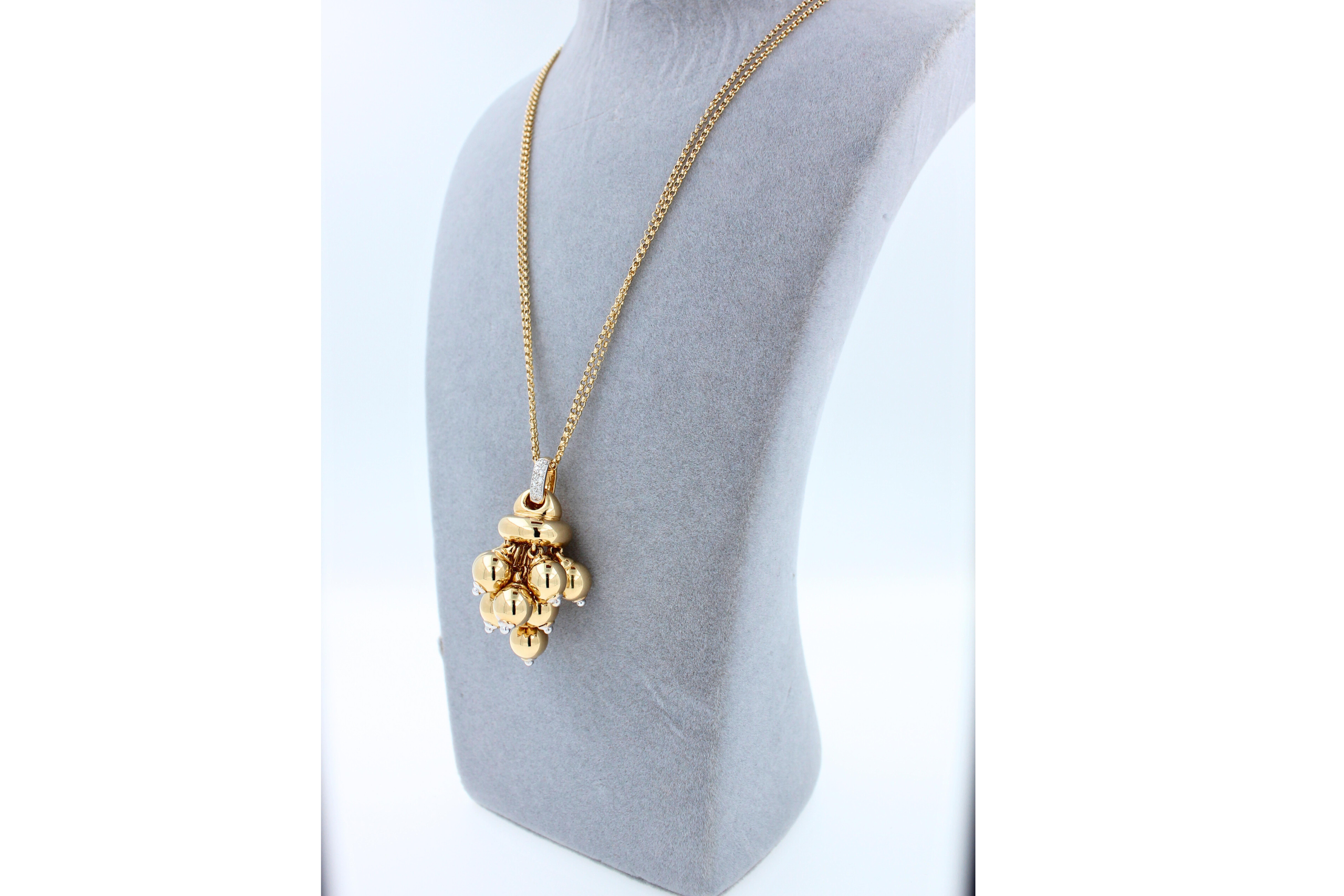 Diamonds Golden Spheres Gold Balls Geometric Bells Motif 18K Gold Necklace For Sale 4