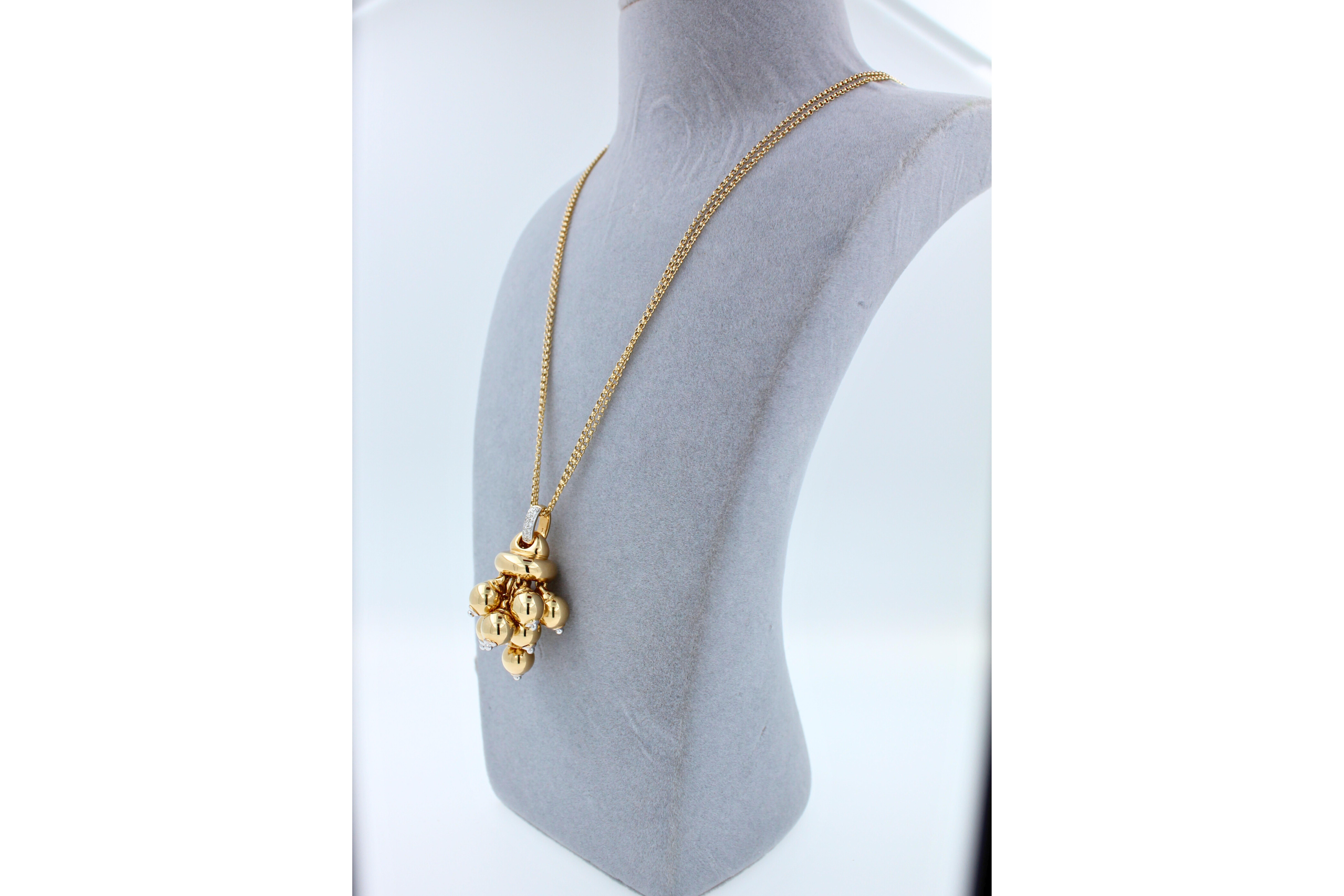 Diamonds Golden Spheres Gold Balls Geometric Bells Motif 18K Gold Necklace For Sale 5
