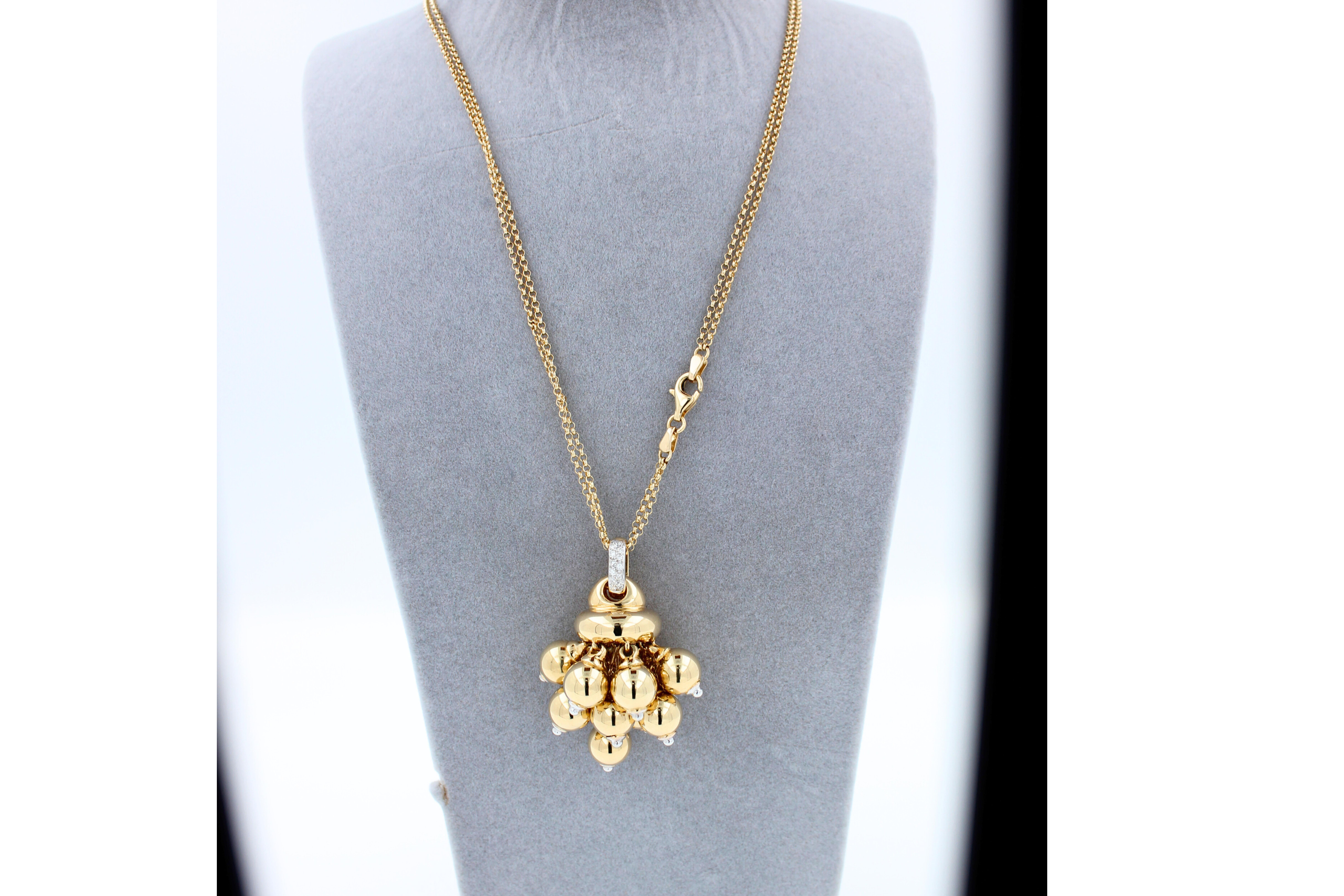 Diamonds Golden Spheres Gold Balls Geometric Bells Motif 18K Gold Necklace For Sale 6
