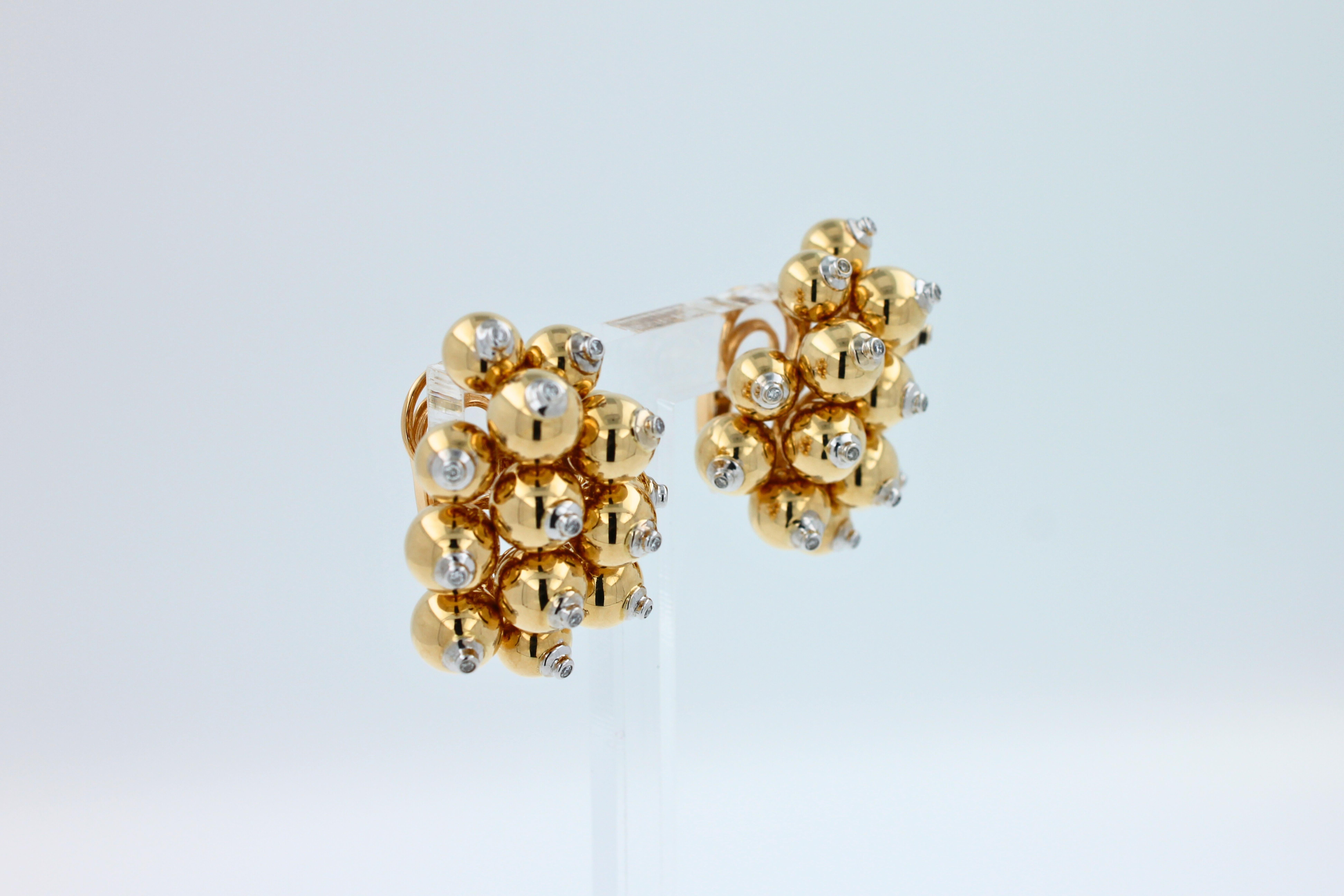 Diamonds Golden Spheres Gold Balls Geometric Bells Motif 18K Gold Earrings For Sale 7