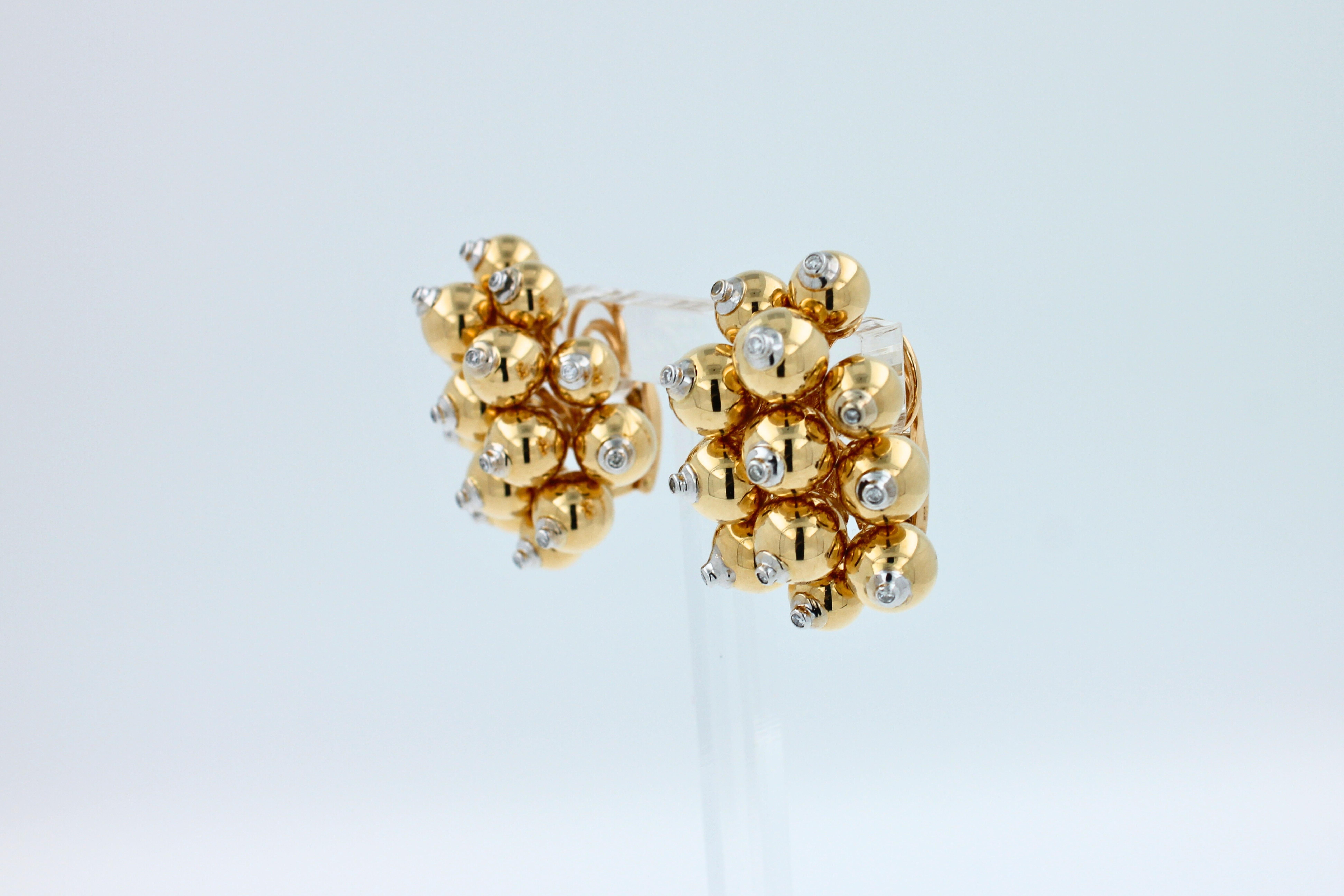 Diamonds Golden Spheres Gold Balls Geometric Bells Motif 18K Gold Earrings For Sale 8