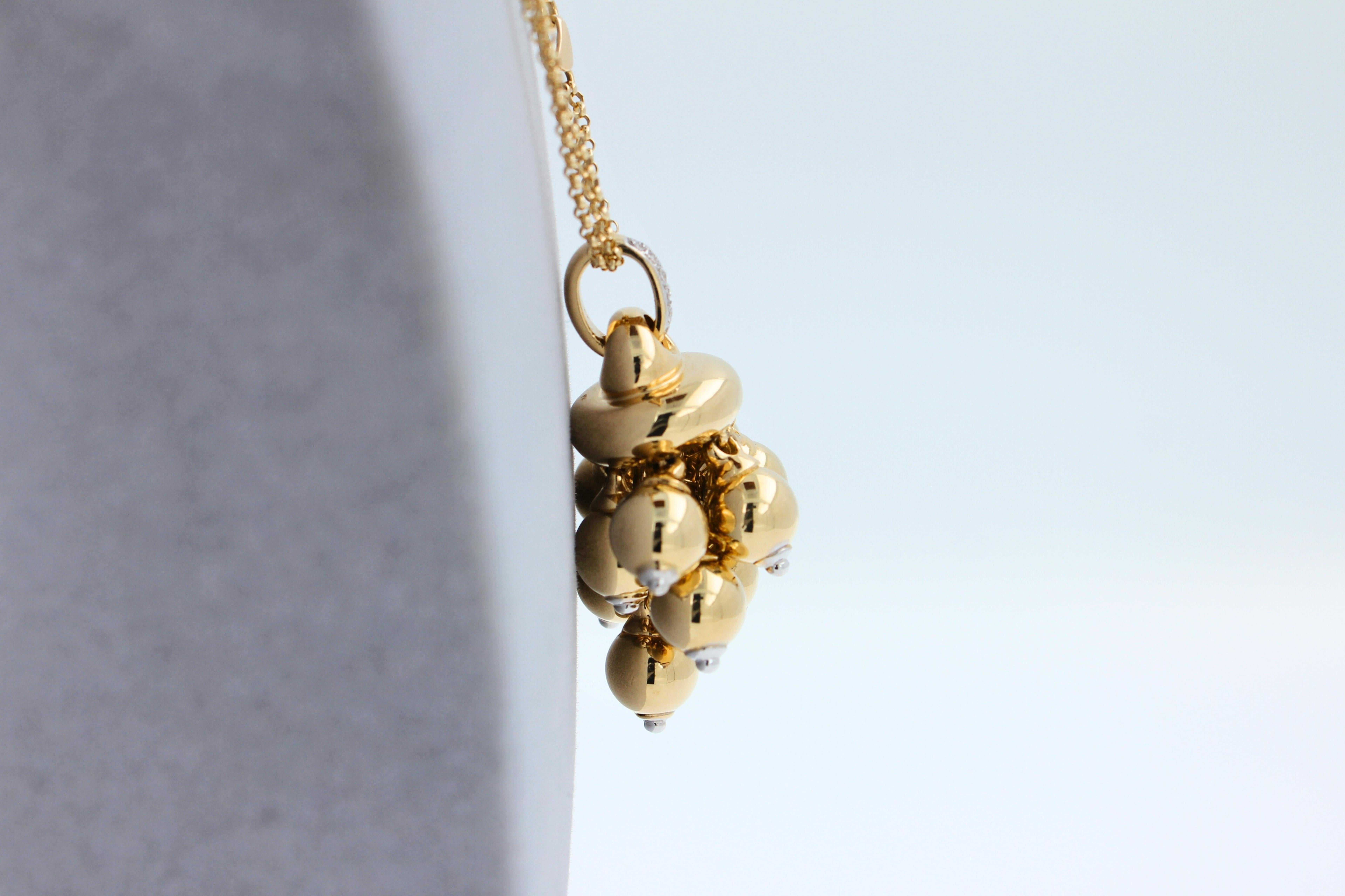 Diamonds Golden Spheres Gold Balls Geometric Bells Motif 18K Gold Necklace For Sale 8