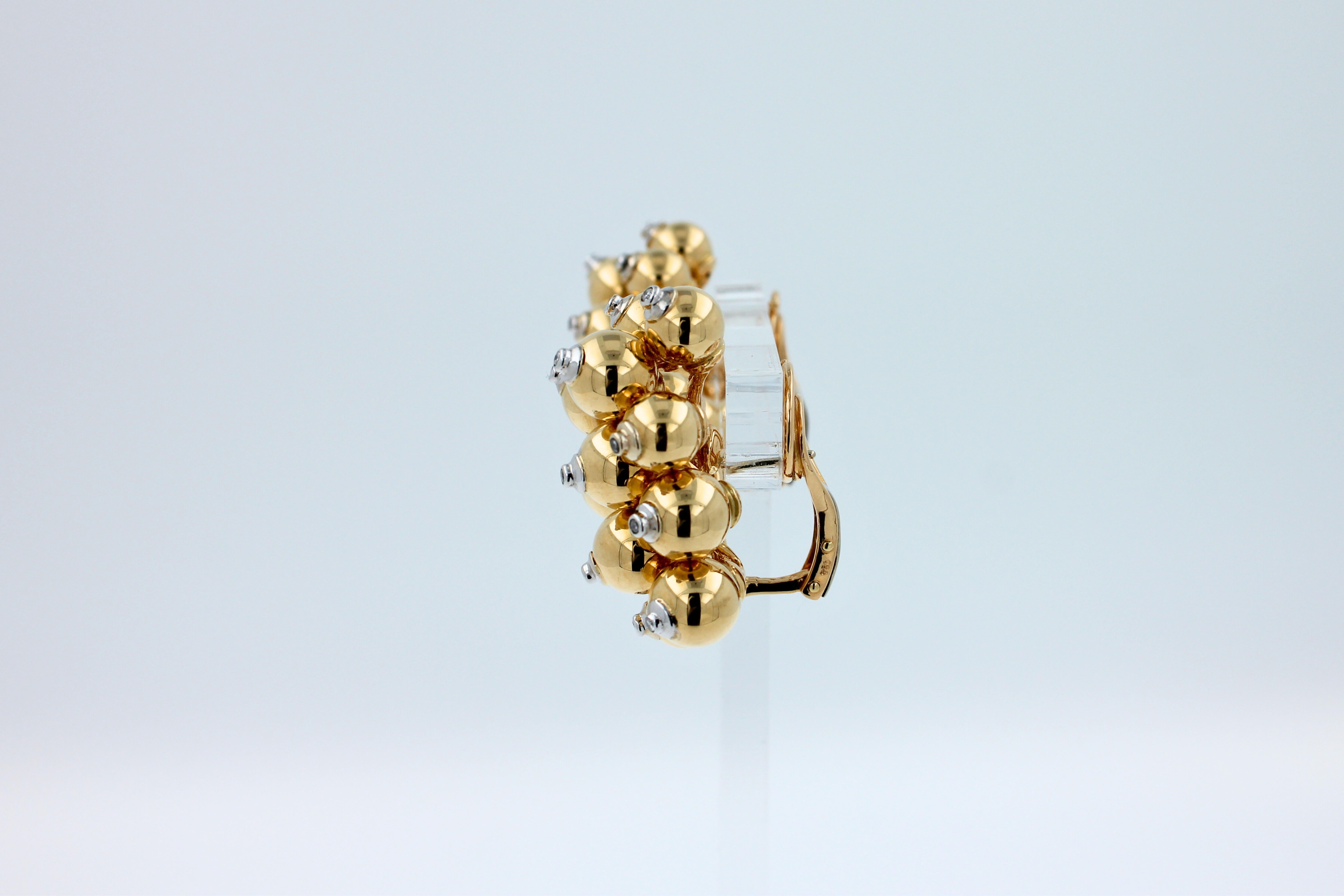 Diamonds Golden Spheres Gold Balls Geometric Bells Motif 18K Gold Earrings For Sale 9
