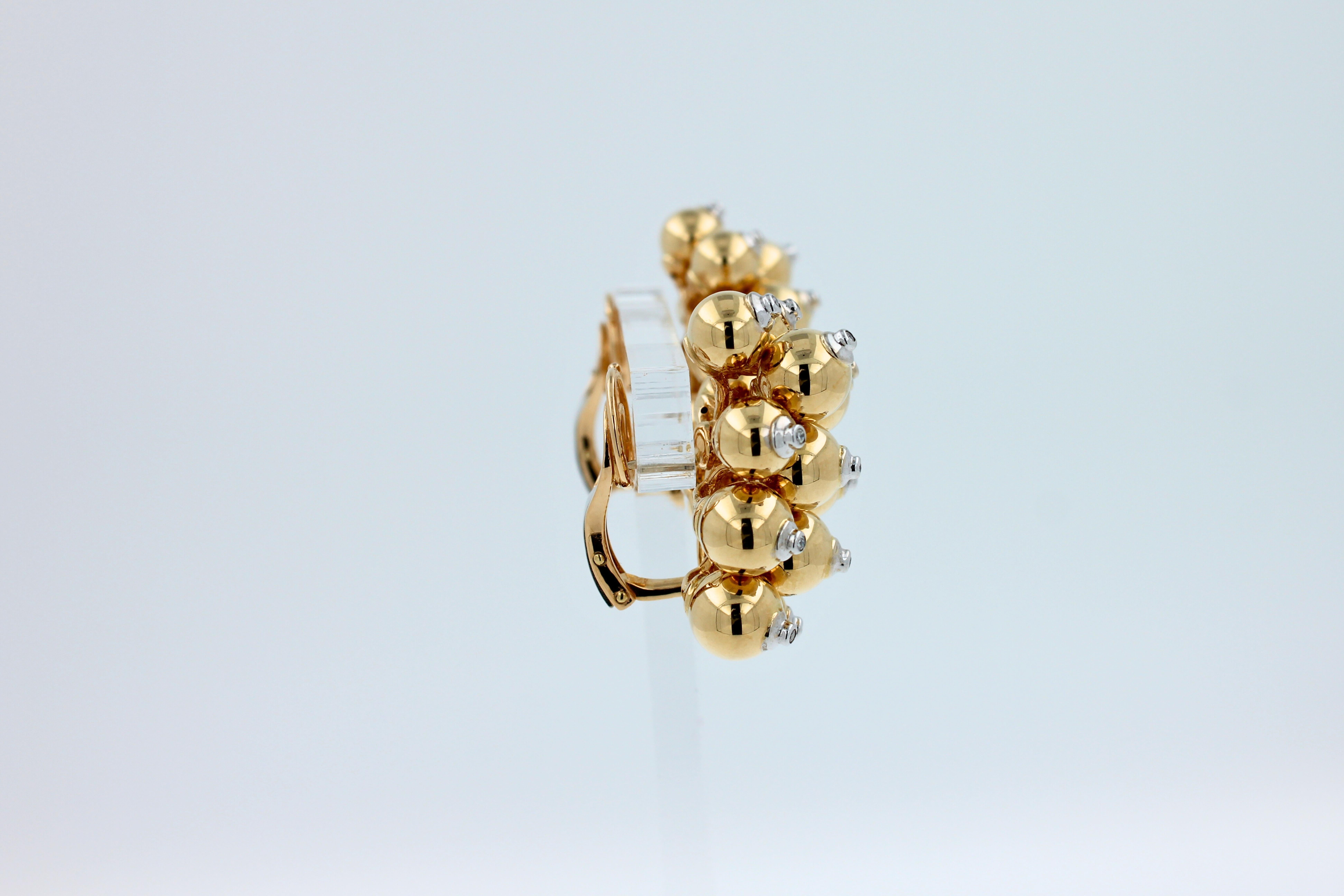Diamonds Golden Spheres Gold Balls Geometric Bells Motif 18K Gold Earrings For Sale 10