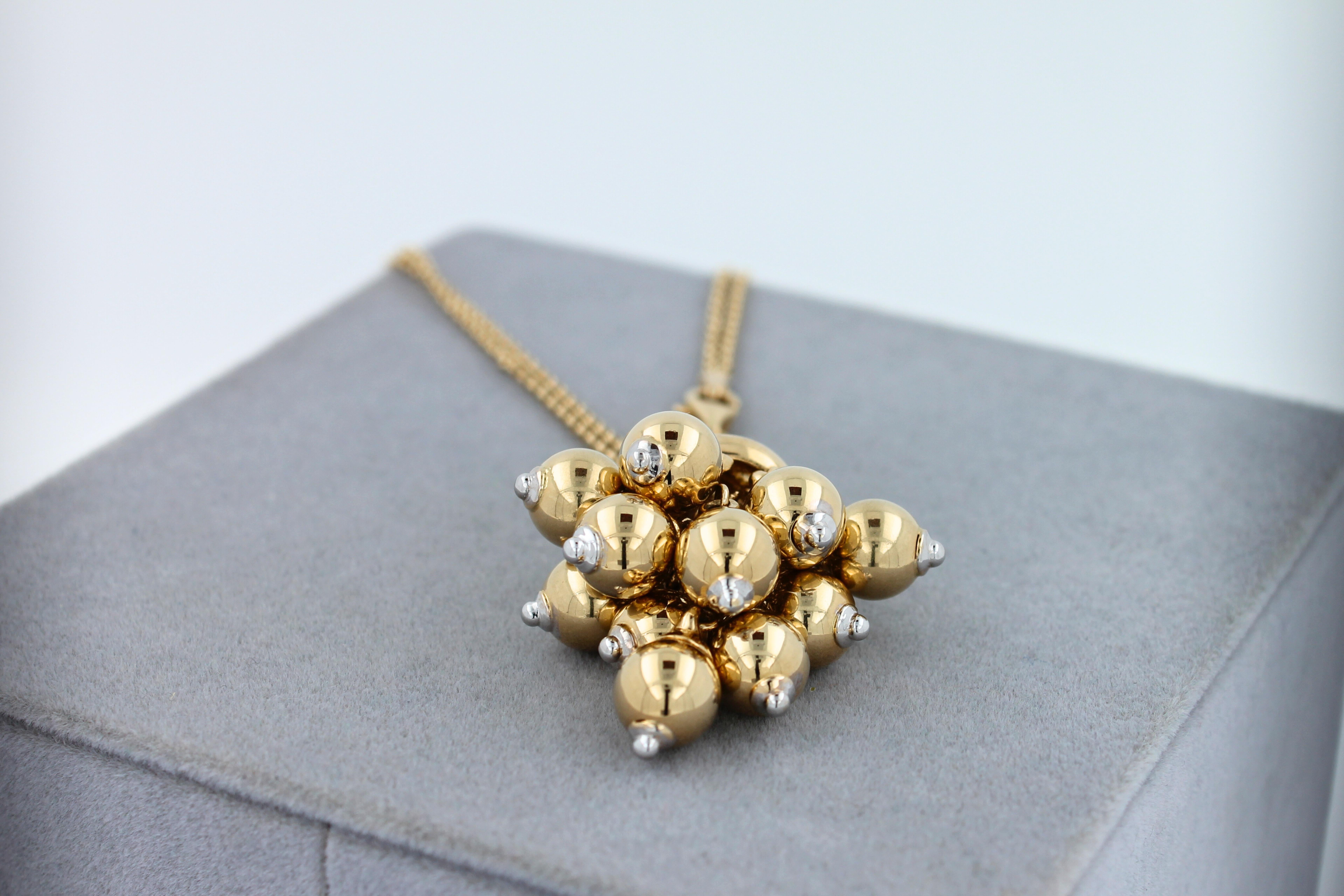 Diamonds Golden Spheres Gold Balls Geometric Bells Motif 18K Gold Necklace For Sale 10
