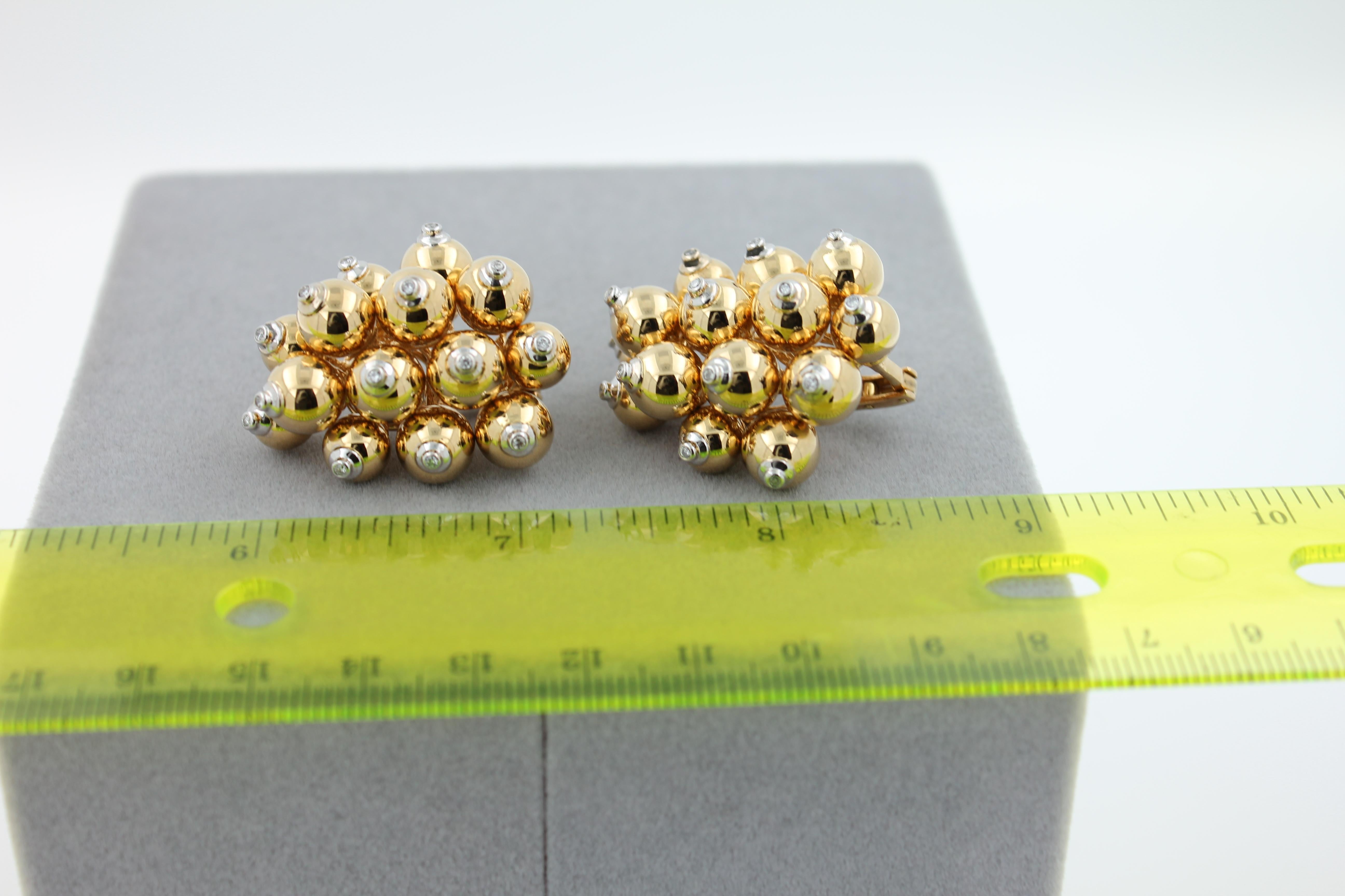 Diamonds Golden Spheres Gold Balls Geometric Bells Motif 18K Gold Earrings For Sale 11