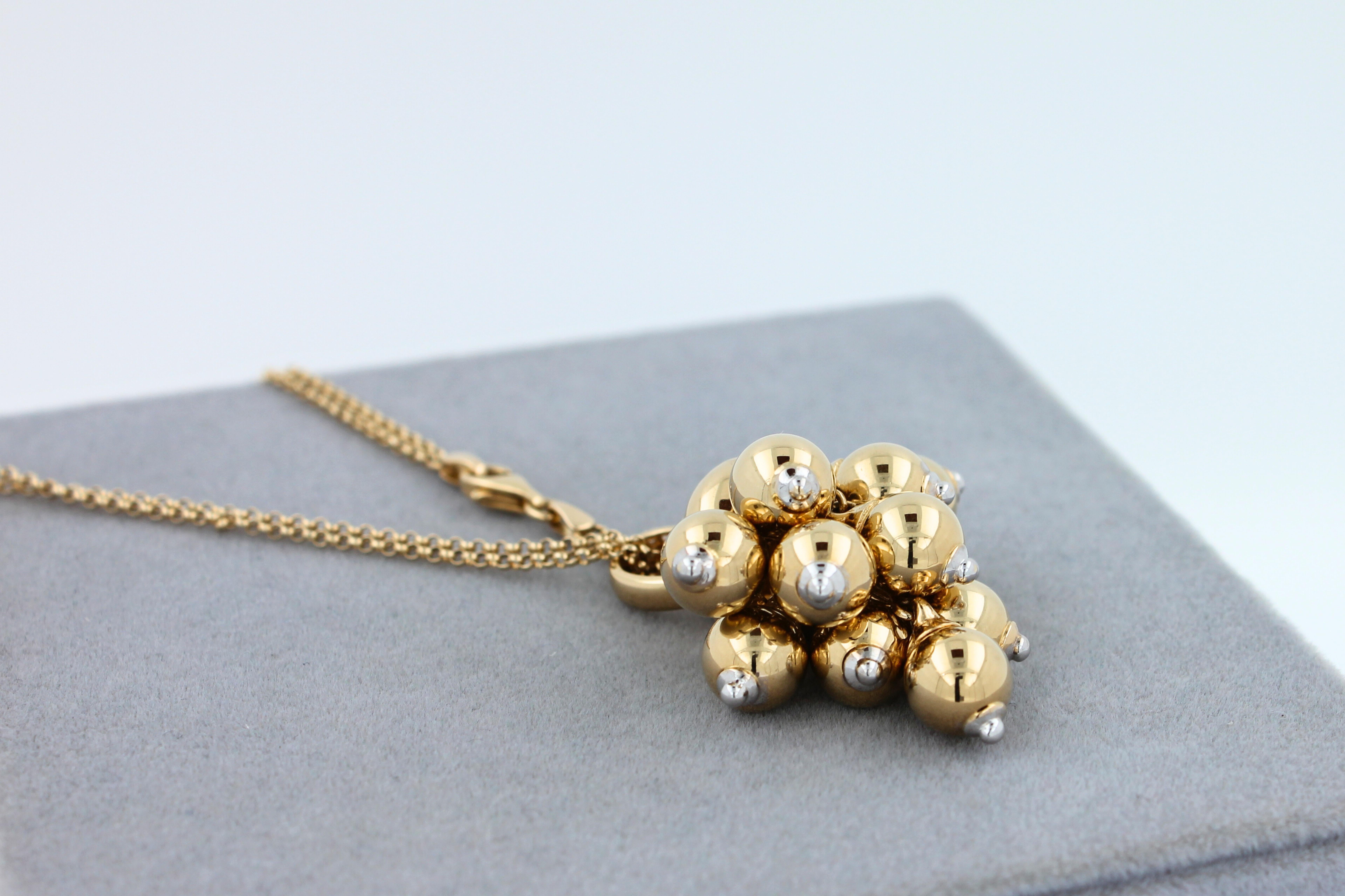 Diamonds Golden Spheres Gold Balls Geometric Bells Motif 18K Gold Necklace For Sale 11