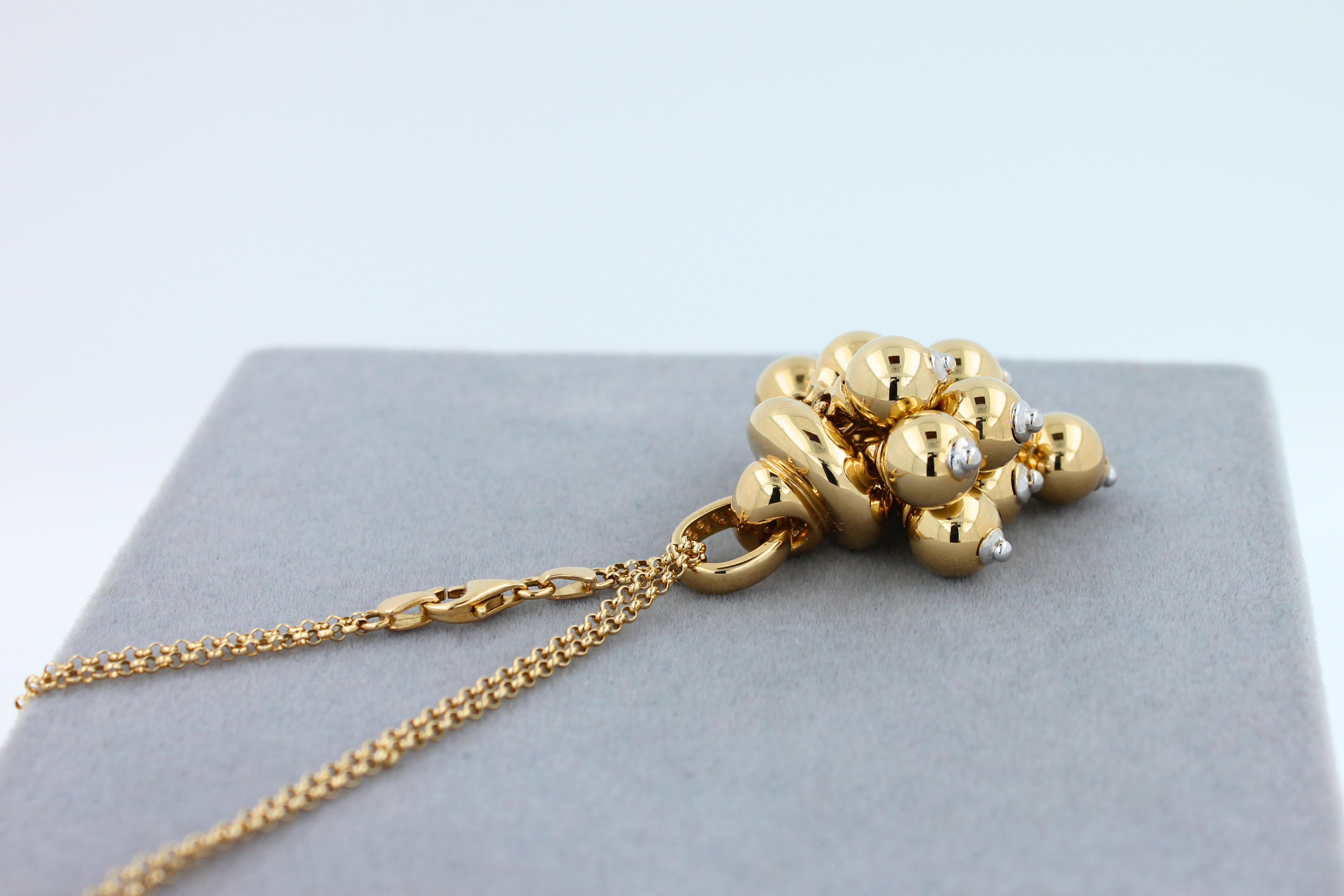 Diamonds Golden Spheres Gold Balls Geometric Bells Motif 18K Gold Necklace For Sale 12